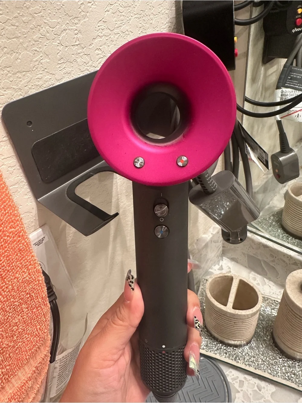 Dyson Hair Dryer in Dark Gray with Pink Accent